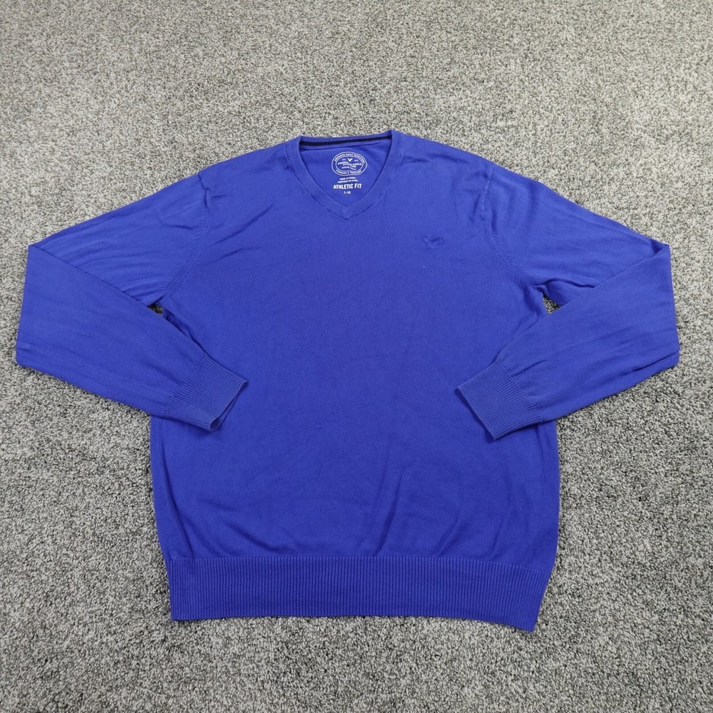 American Eagle Sweater‎ Mens Large Blue Athletic Cotton Sweatshirt Casual Preppy